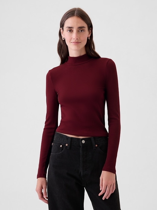 Image number 1 showing, Modern Rib Cropped Mockneck Shirt