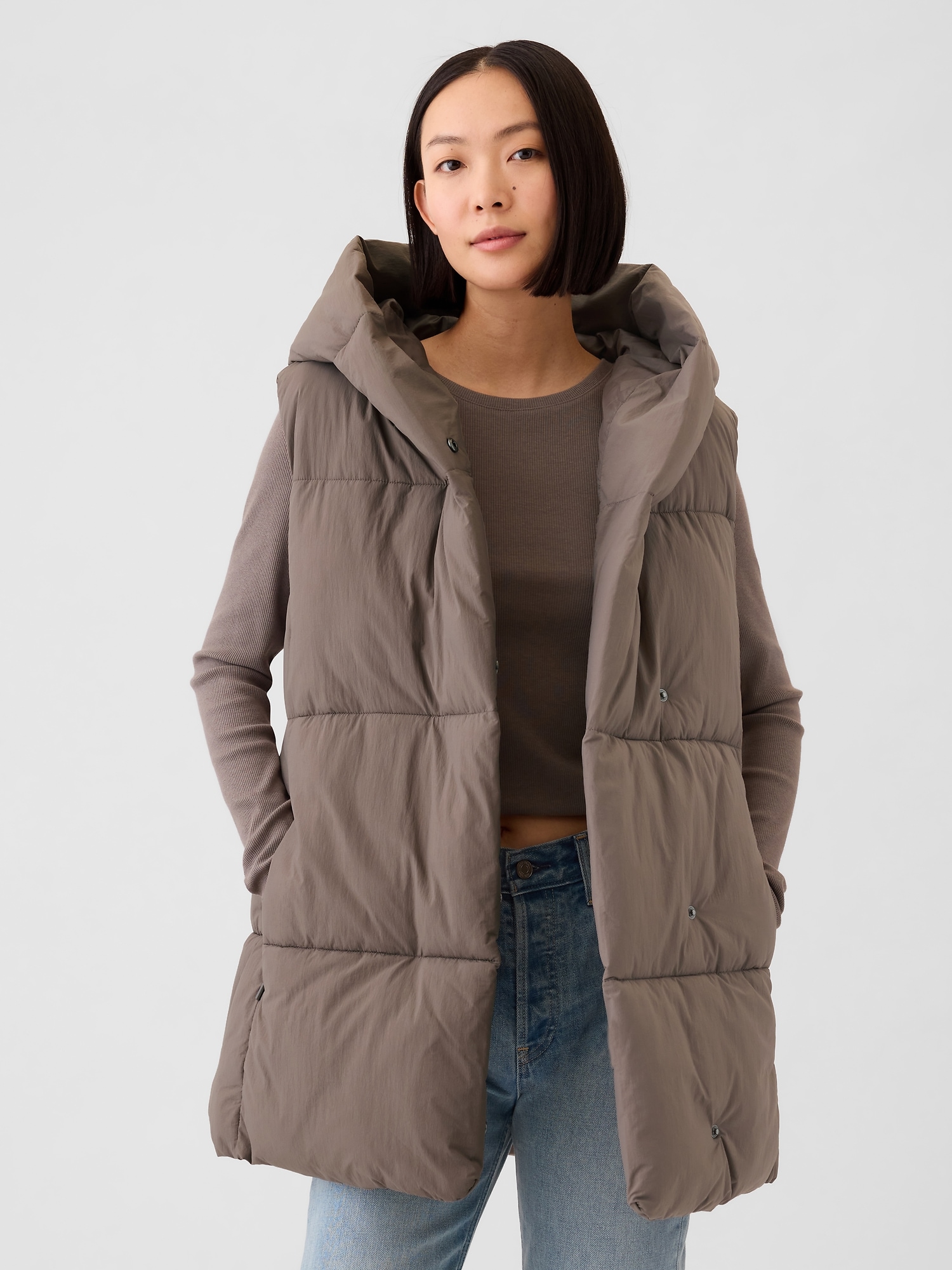 Duvet Wrap Puffer Vest - Brown