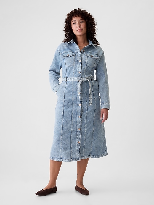 Image number 5 showing, Belted Denim Midi Dress