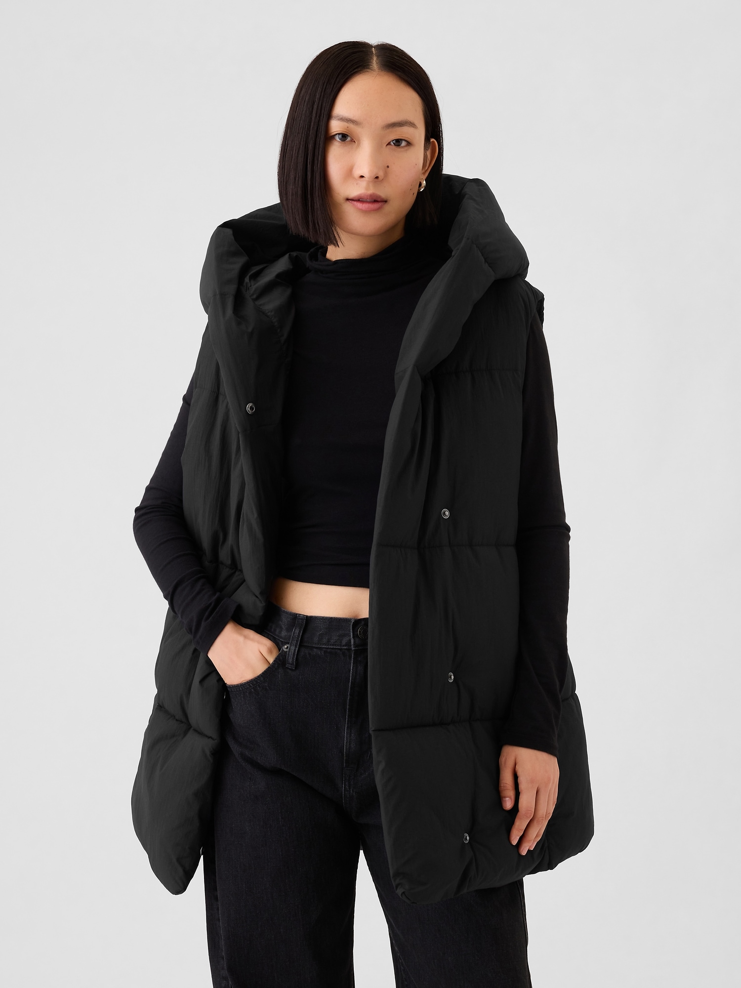 Duvet Wrap Puffer Vest - Black