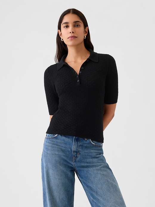 Image number 1 showing, Pointelle Polo Sweater