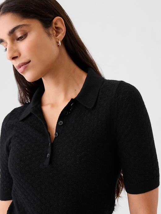 Image number 4 showing, Pointelle Polo Sweater