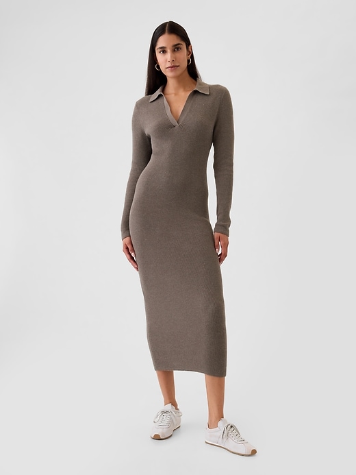 Image number 1 showing, CashSoft Rib Midi Polo Sweater Dress