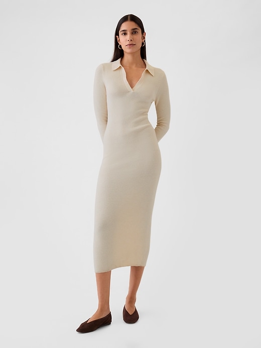 Image number 1 showing, CashSoft Rib Midi Polo Sweater Dress