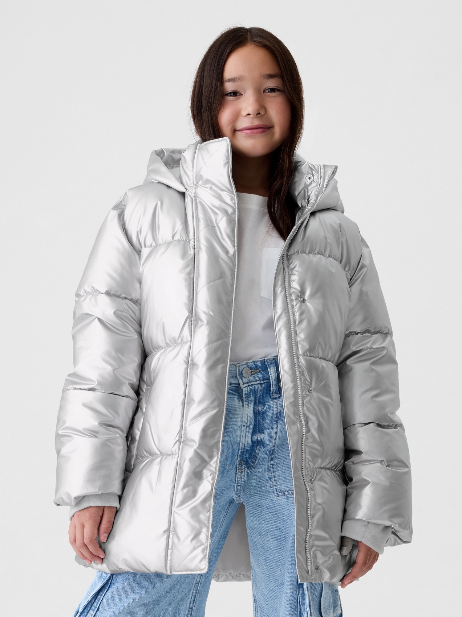 Kids Recycled Heavyweight PrimaLoft® Puffer Jacket - Silver