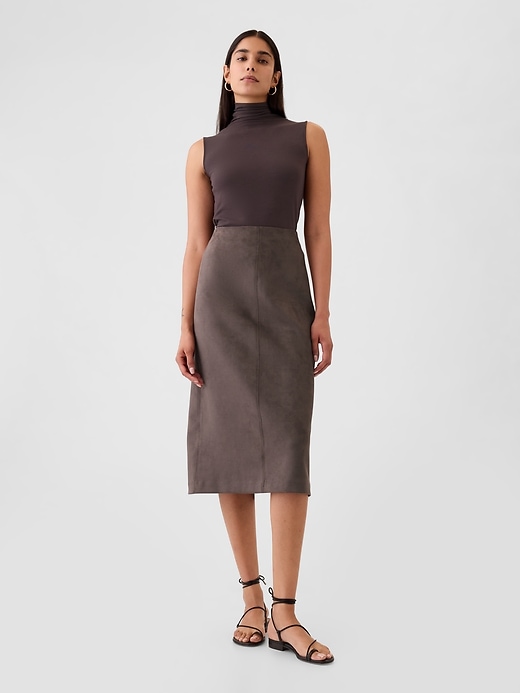 Image number 1 showing, Vegan Suede Midi Skirt