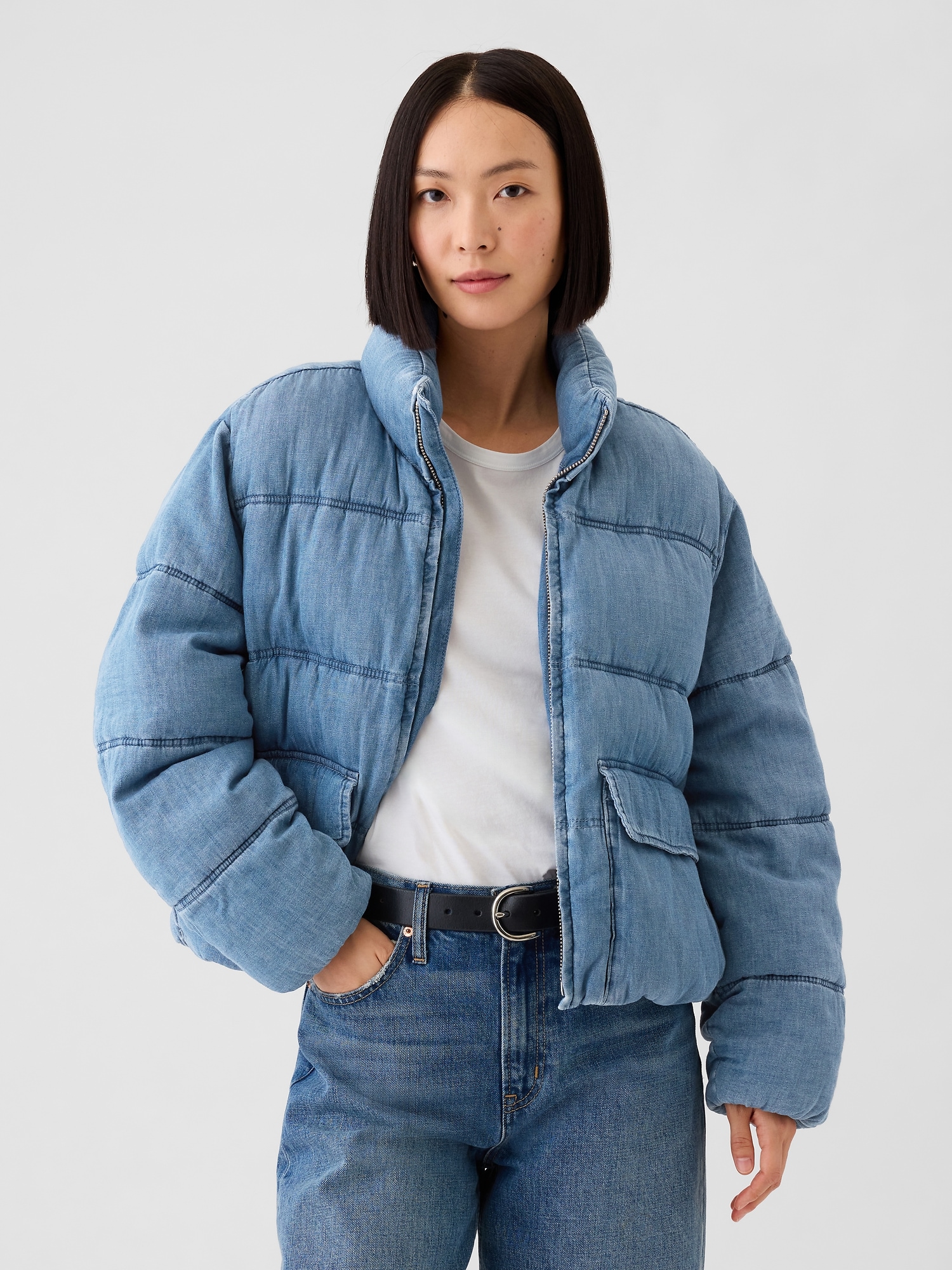 Oversized Denim Puffer Jacket | Gap