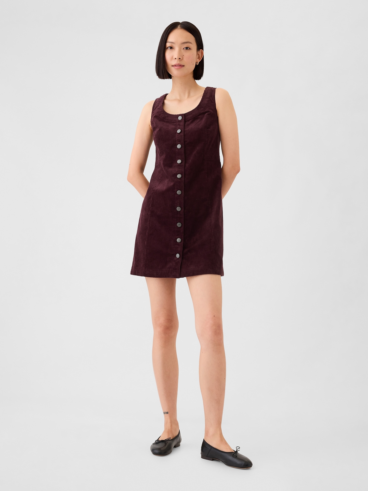 Corduroy Button Mini Dress - Red