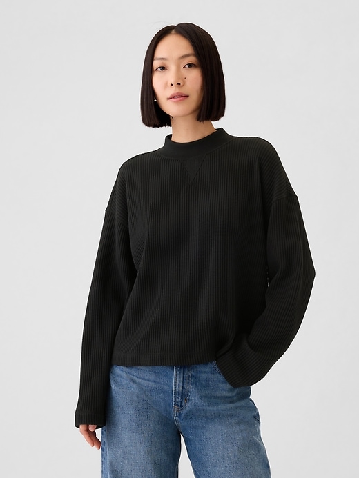 Image number 1 showing, Oversized Mockneck Waffle T-Shirt