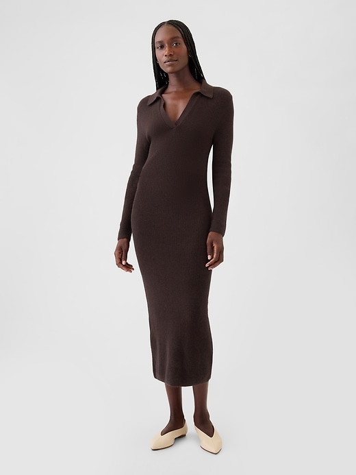 Image number 1 showing, CashSoft Rib Midi Polo Sweater Dress