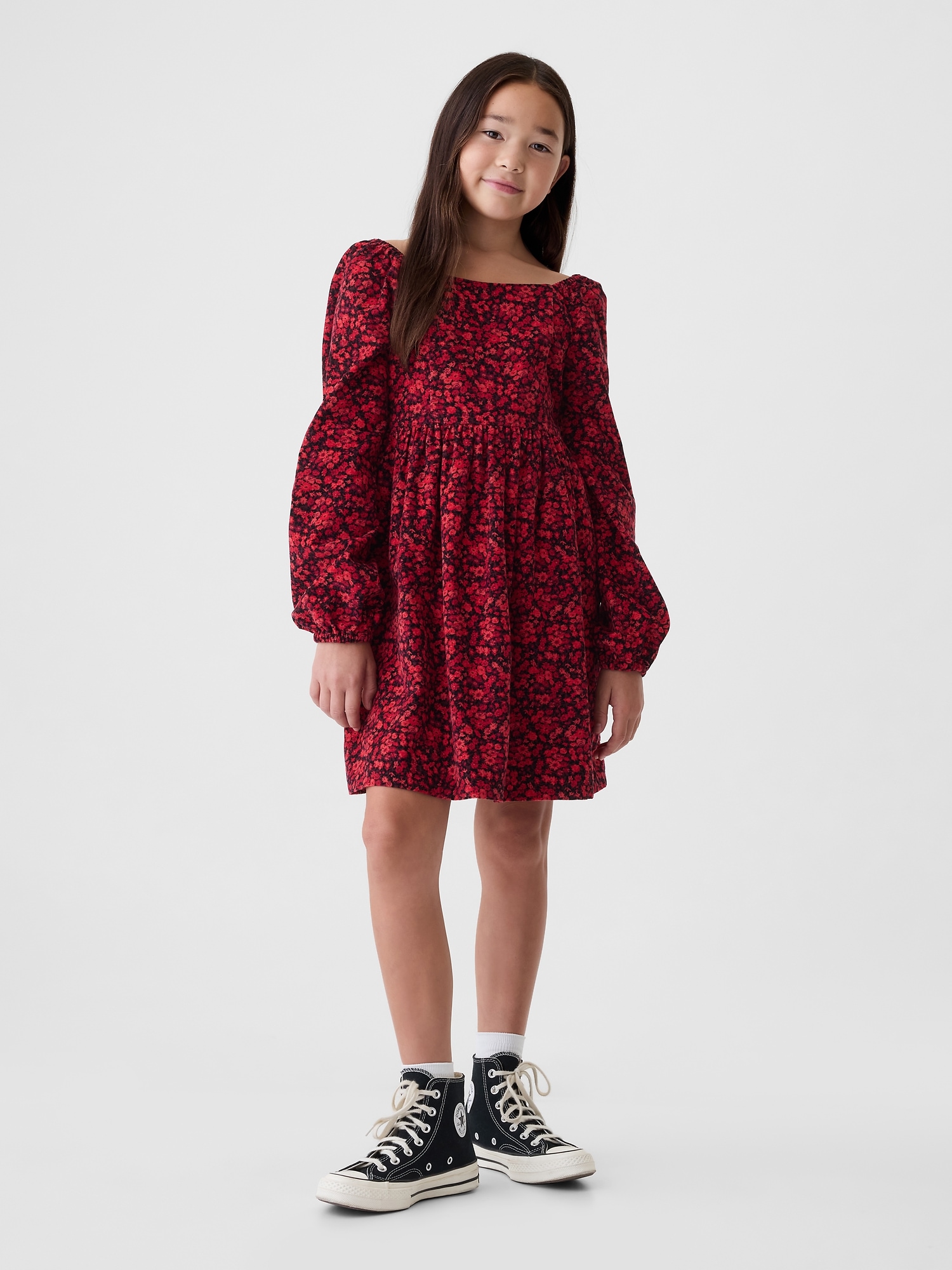 Kids Puff Sleeve Corduroy Dress