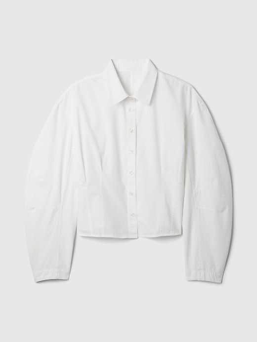 Image number 5 showing, Organic Cotton Poplin Barrel-Sleeve Cropped Shirt