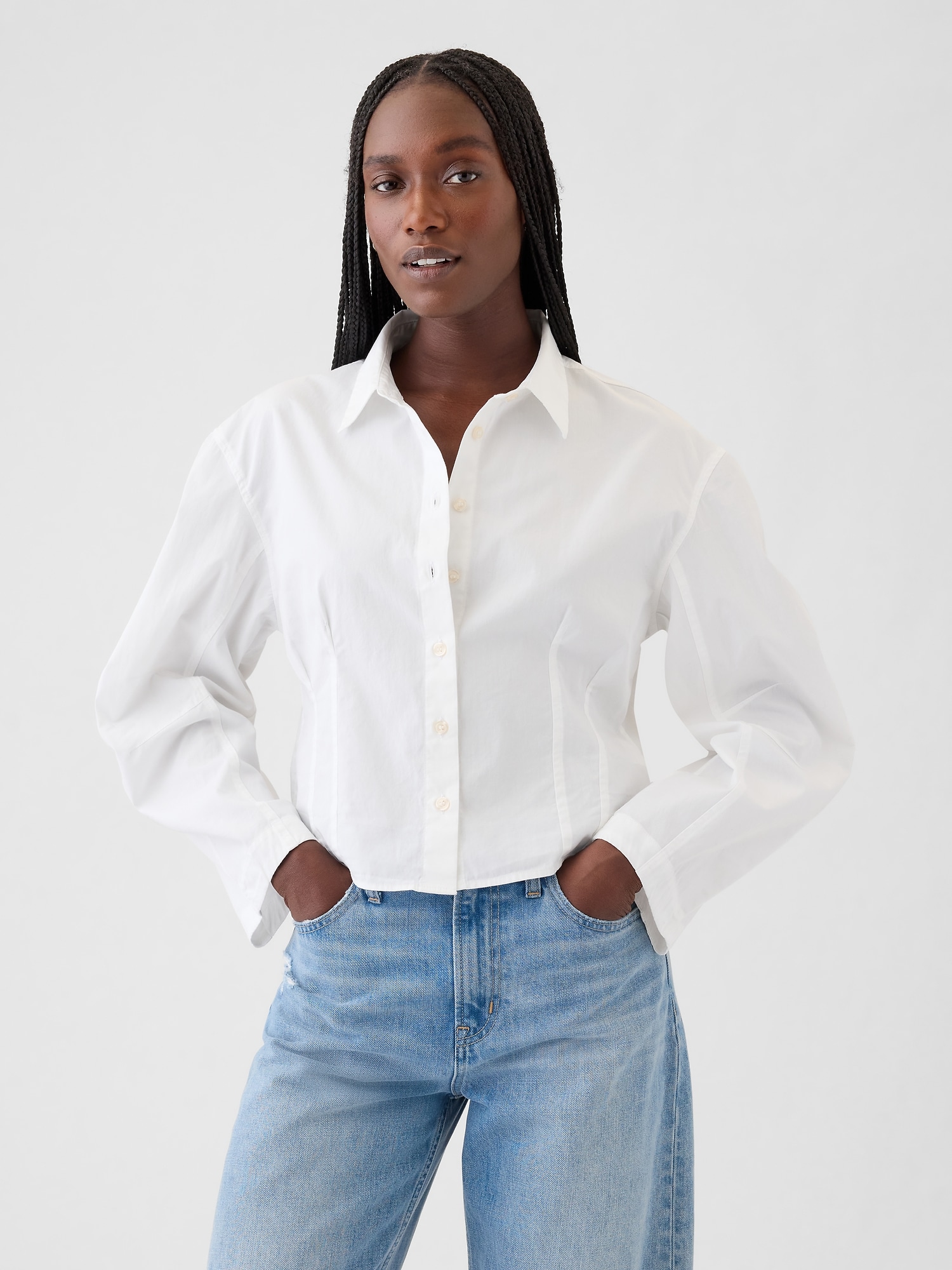 Organic Cotton Barrel Sleeve Cropped Shirt