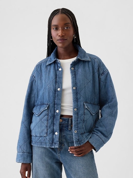 Image number 1 showing, Quilted Denim Shirt Jacket