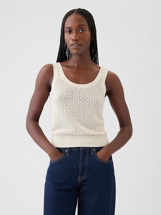 Image number 1 showing, Cropped Pointelle Sweater Tank