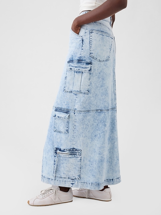 Image number 3 showing, Denim Double Cargo Maxi Skirt