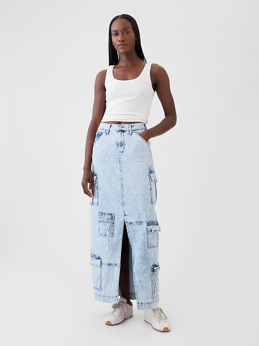 Denim Cargo Maxi Skirt