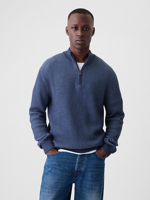 Image number 1 showing, Quarter-Zip Plaited Knit Pullover Sweater