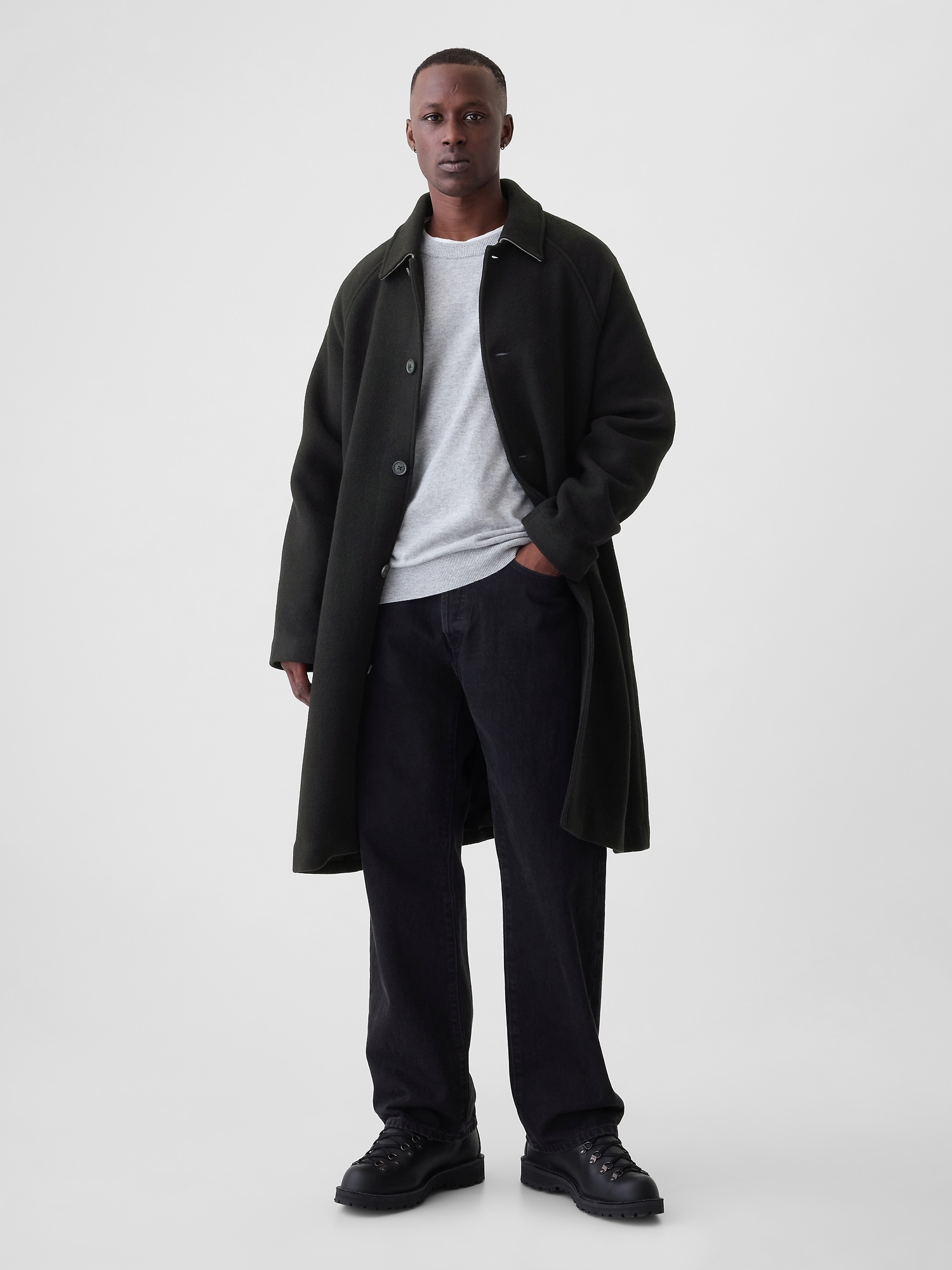 Oversized Wool-Blend Topcoat - Black