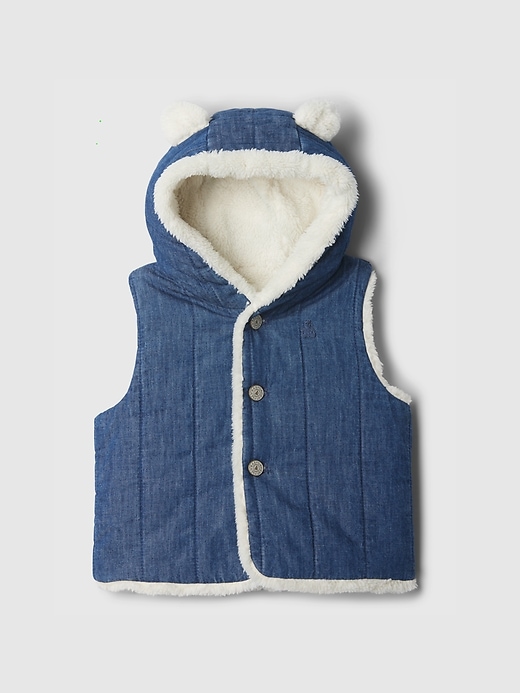 Image number 1 showing, Baby Cozy Quilted Denim Bear Vest