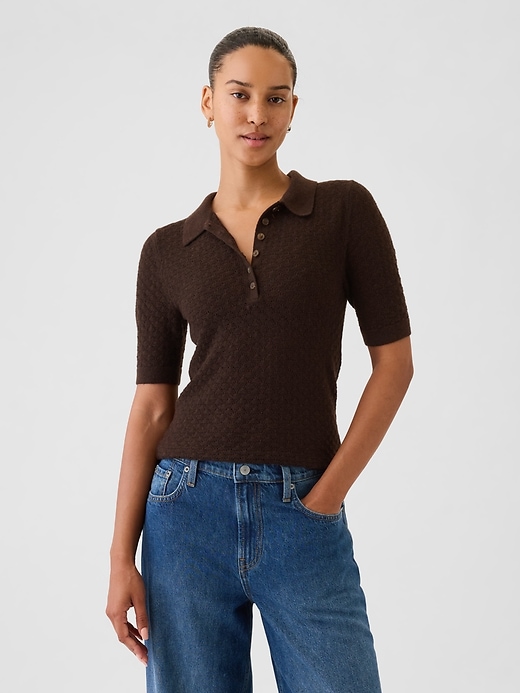 Image number 1 showing, Pointelle Polo Sweater