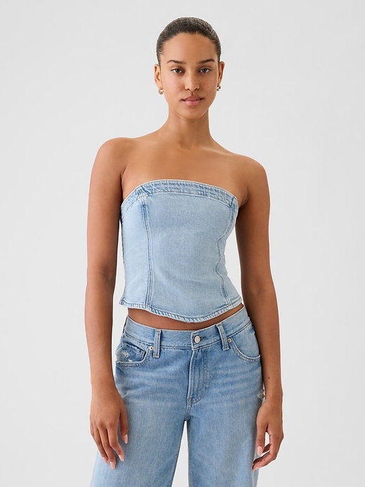 Image number 1 showing, Strapless Denim Cropped Top