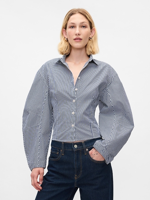 Image number 1 showing, Organic Cotton Barrel Sleeve Cropped Shirt