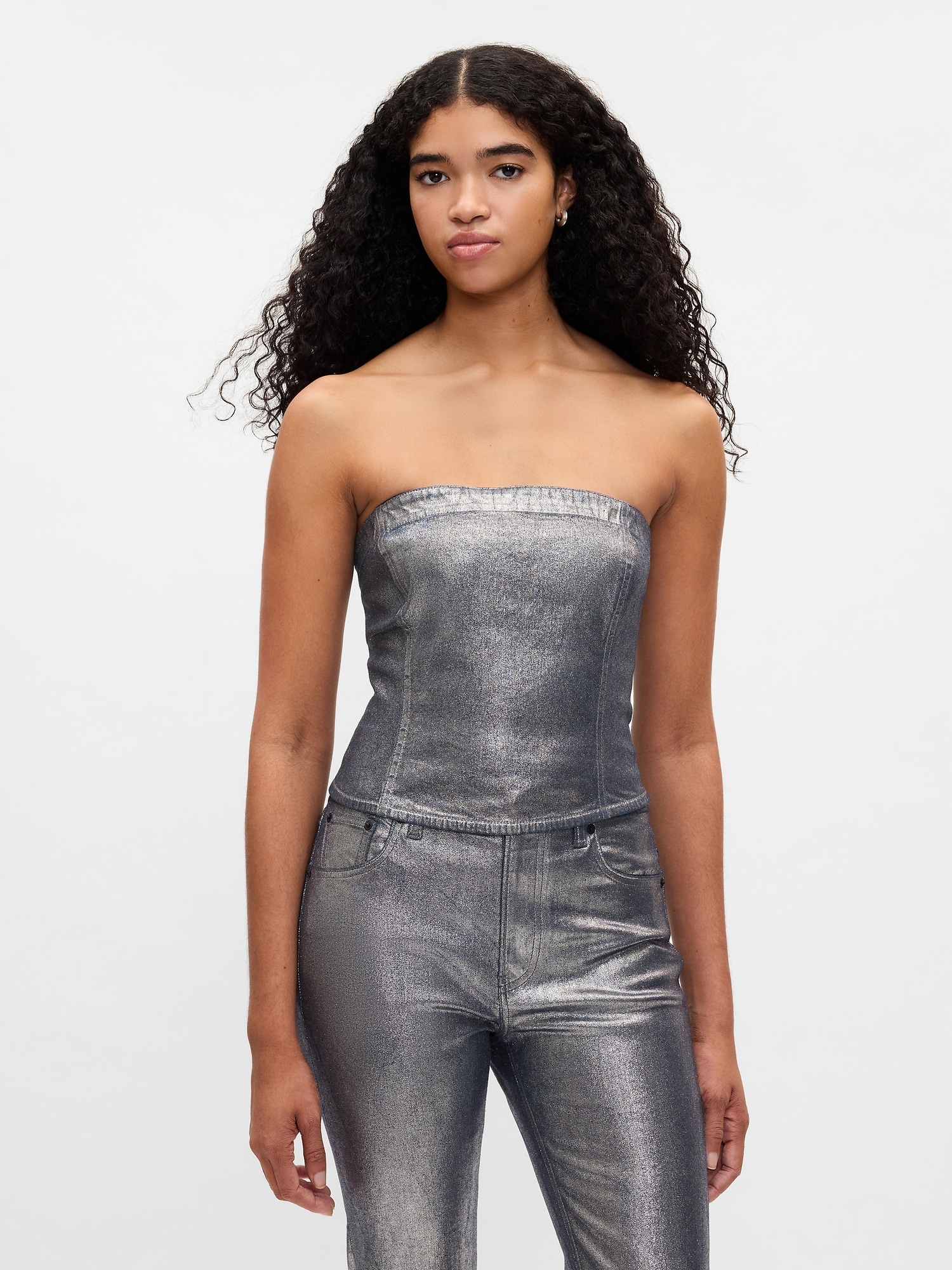 Strapless Foil Corset Top | Gap