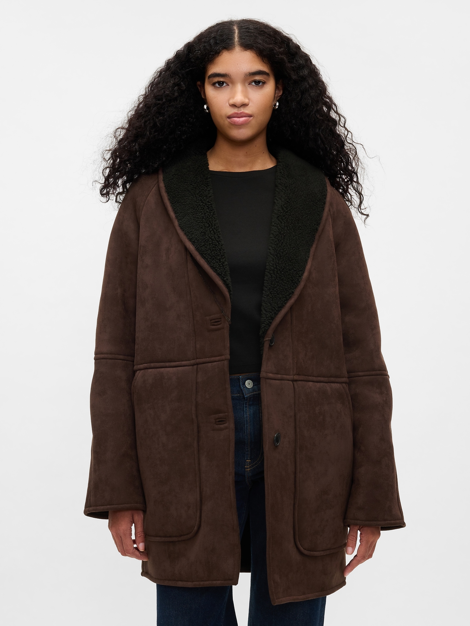 Vegan Suede Shawl Collar Coat