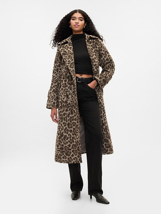 Image number 3 showing, Double-Breasted Leopard Trench Coat