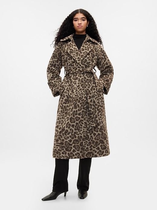 Image number 1 showing, Double-Breasted Leopard Trench Coat