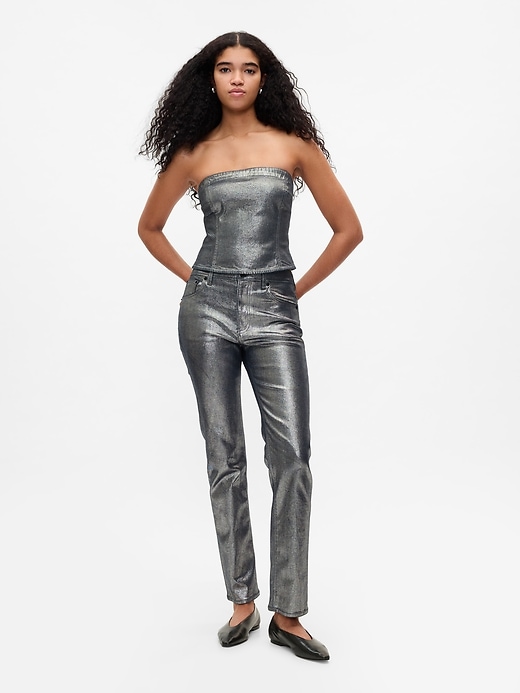 Image number 1 showing, High Rise Metallic &#39;90s Straight Jeans