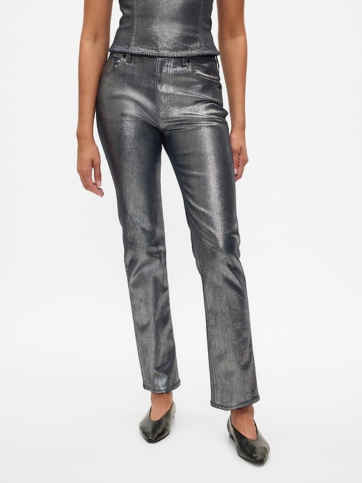 Image number 2 showing, High Rise Metallic &#39;90s Straight Jeans