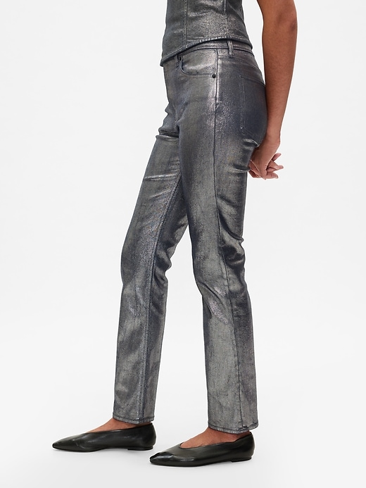 Image number 3 showing, High Rise Metallic &#39;90s Straight Jeans