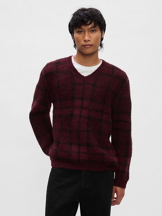 Image number 1 showing, Plaid V-Neck Sweater