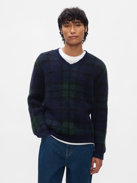 Image number 1 showing, Plaid V-Neck Sweater