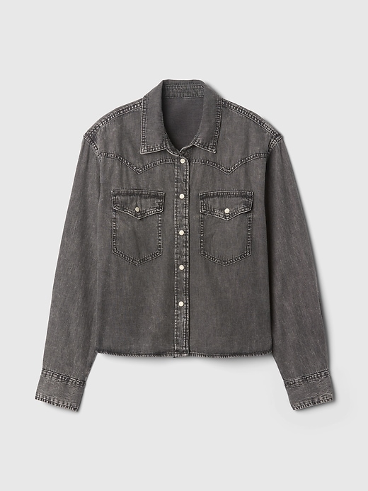 Image number 4 showing, Cropped Western Denim Shirt