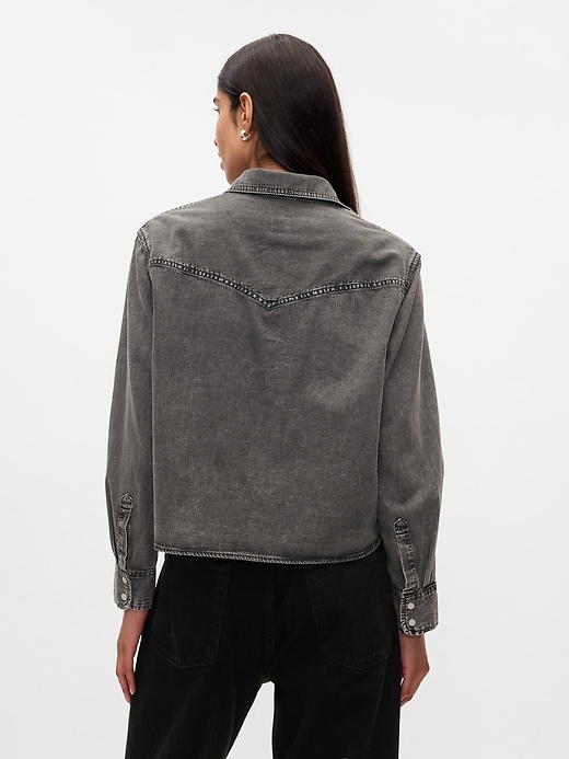 Image number 2 showing, Cropped Western Denim Shirt