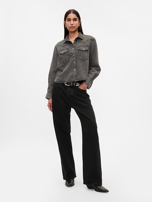 Image number 3 showing, Cropped Western Denim Shirt