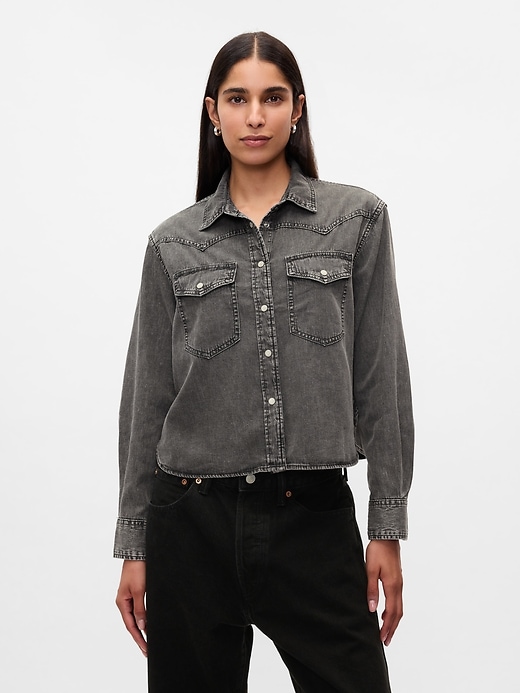 Image number 1 showing, Cropped Western Denim Shirt