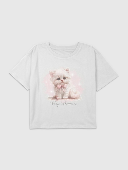 Image number 1 showing, Kids Very Demure Kitten Boxy Crop Tee