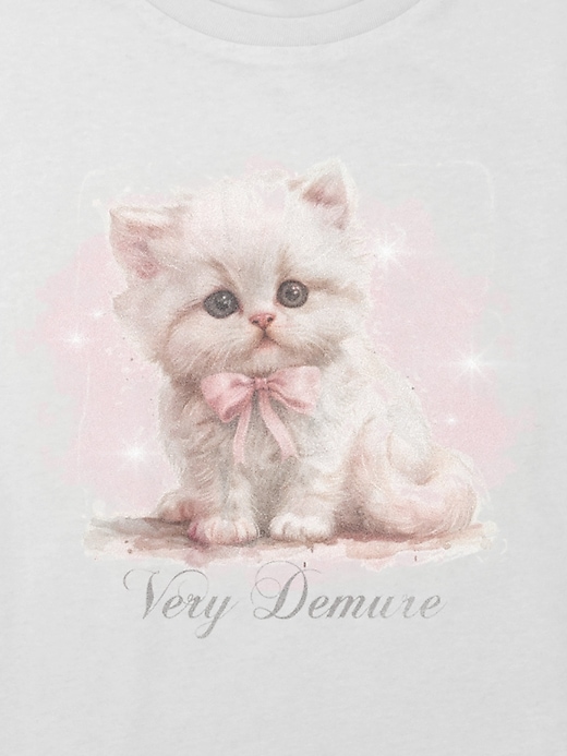 Image number 2 showing, Kids Very Demure Kitten Boxy Crop Tee