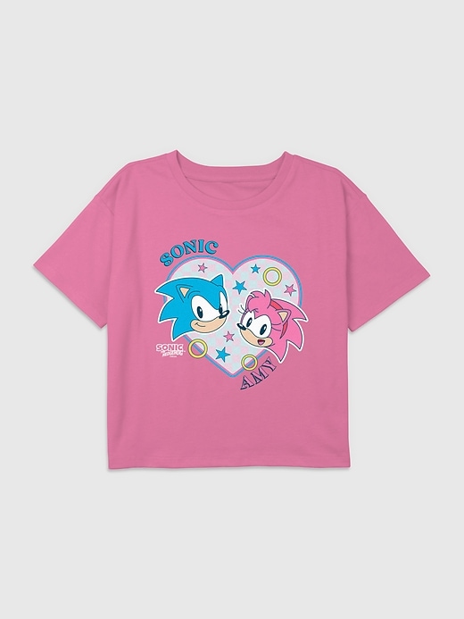 Image number 1 showing, Kids Sonic The Hedgehog Sonic and Amy Graphic Boxy Crop Tee