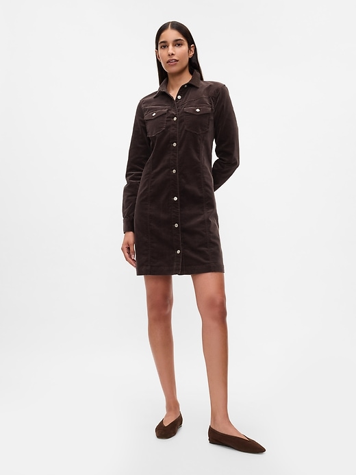 Image number 1 showing, Velvet Denim Mini Shirtdress