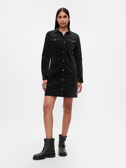 Image number 1 showing, Velvet Denim Mini Shirtdress