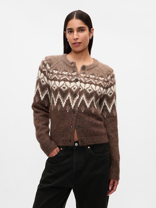 Image number 1 showing, Brushed Fair Isle Cropped Cardigan