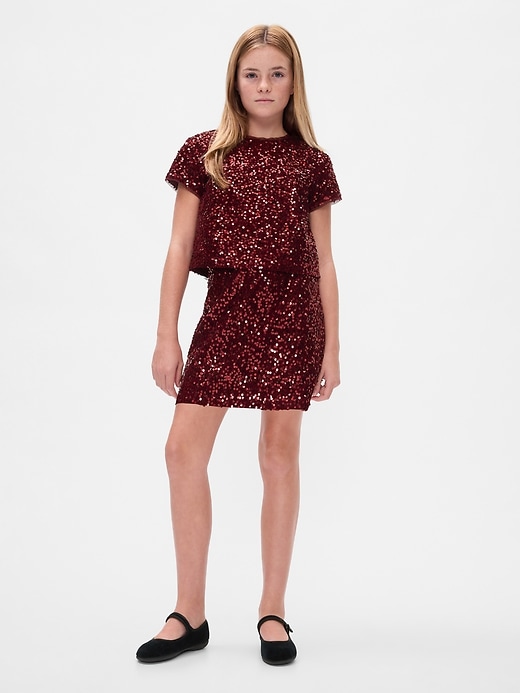 Image number 1 showing, Kids Sequin Velvet Mini Skirt