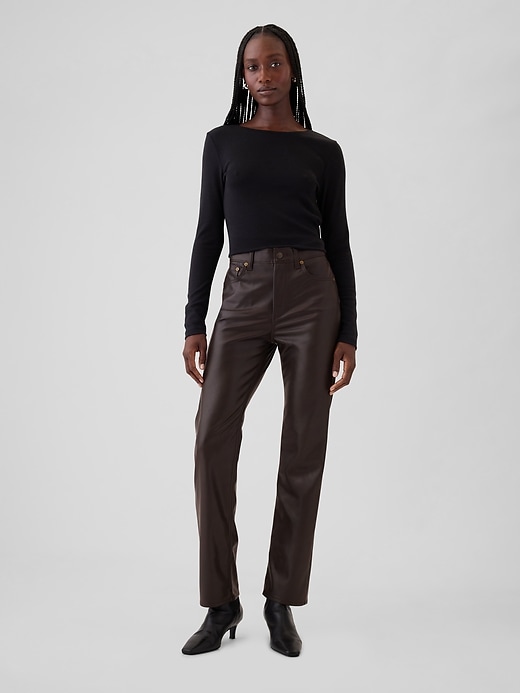 Image number 1 showing, High Rise Recycled Vegan Leather '90s Straight Pants