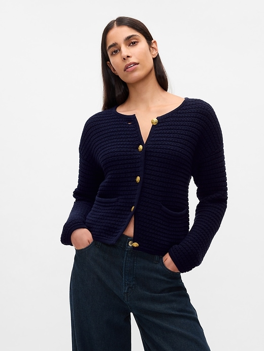 Navy blue sweater jacket hotsell