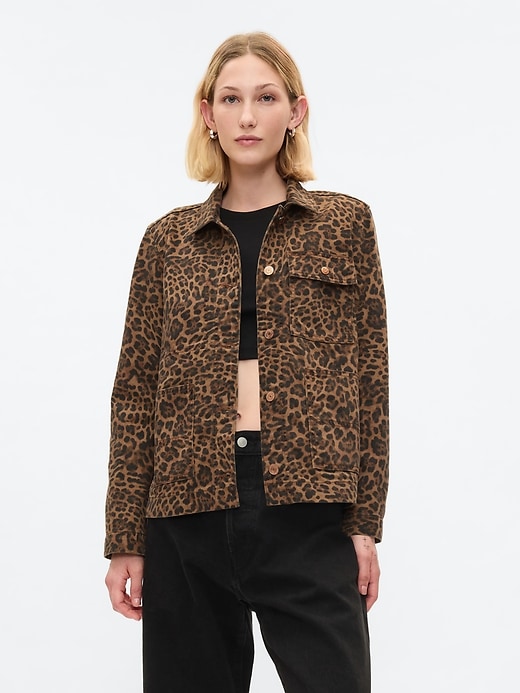 Image number 1 showing, Leopard Denim Chore Jacket